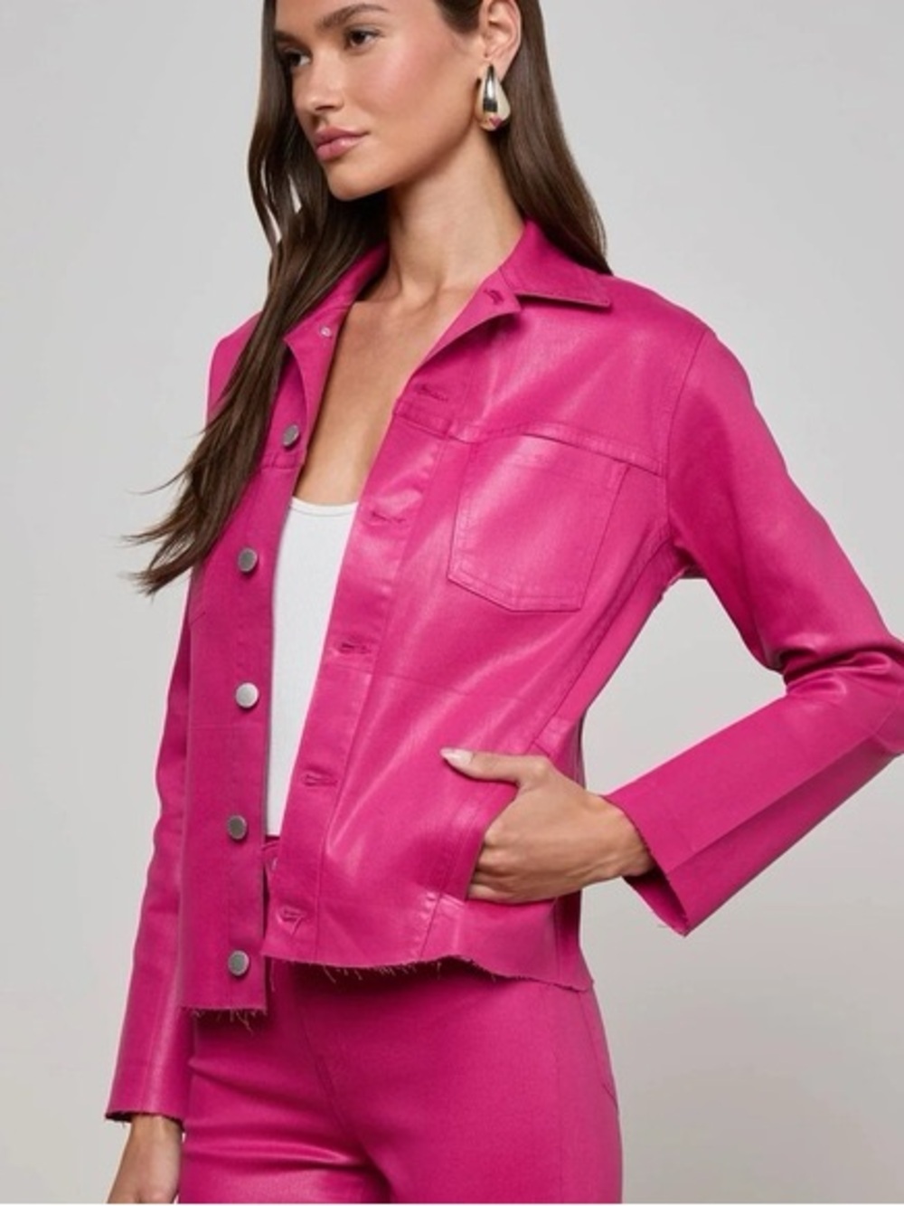 NWT L'AGENCE Hot Pink Leather Jean Jacket